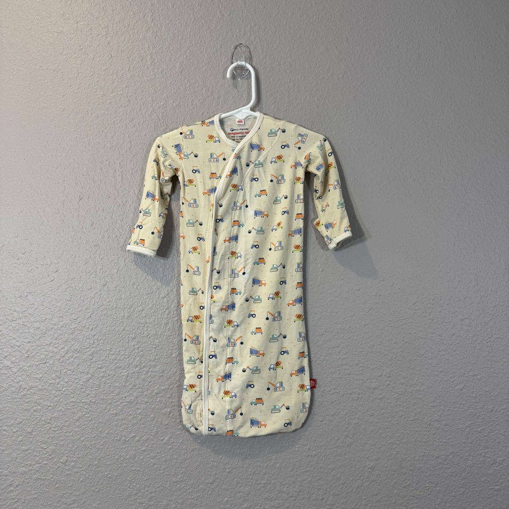 Magnetic Me Kid's Size NB-3M Cream Construction Vehicle Print Gown